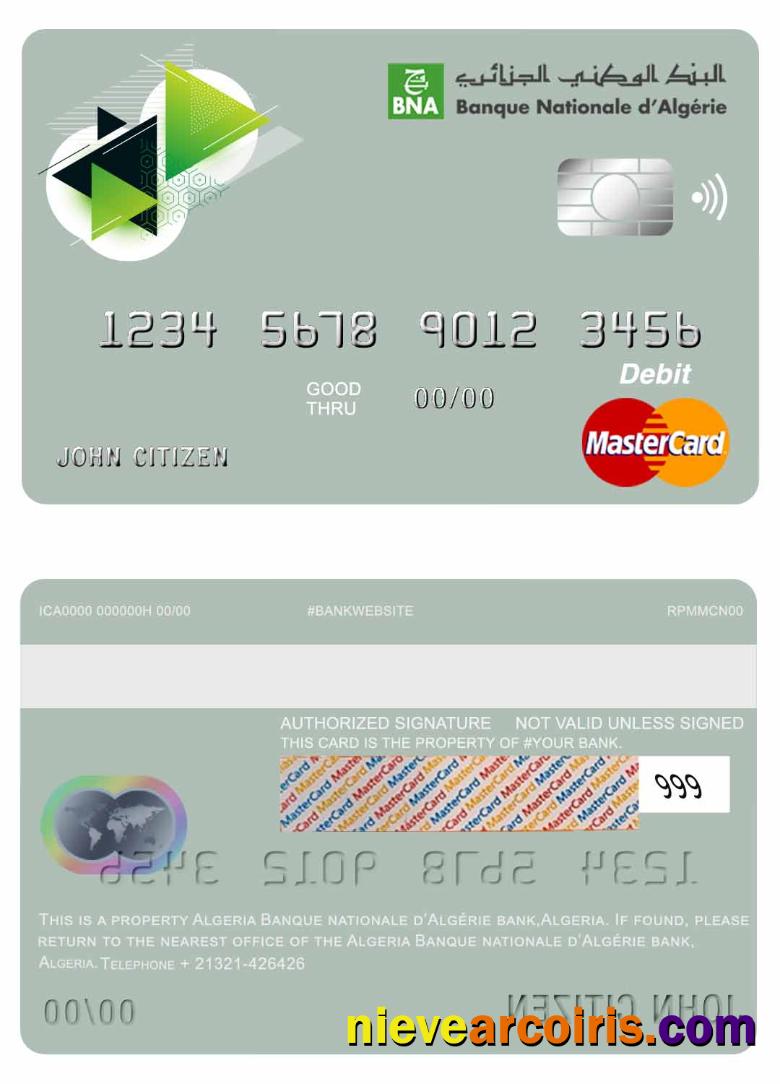 Algeria Banque Nationale d’Algérie (BNA) bank master  debit card